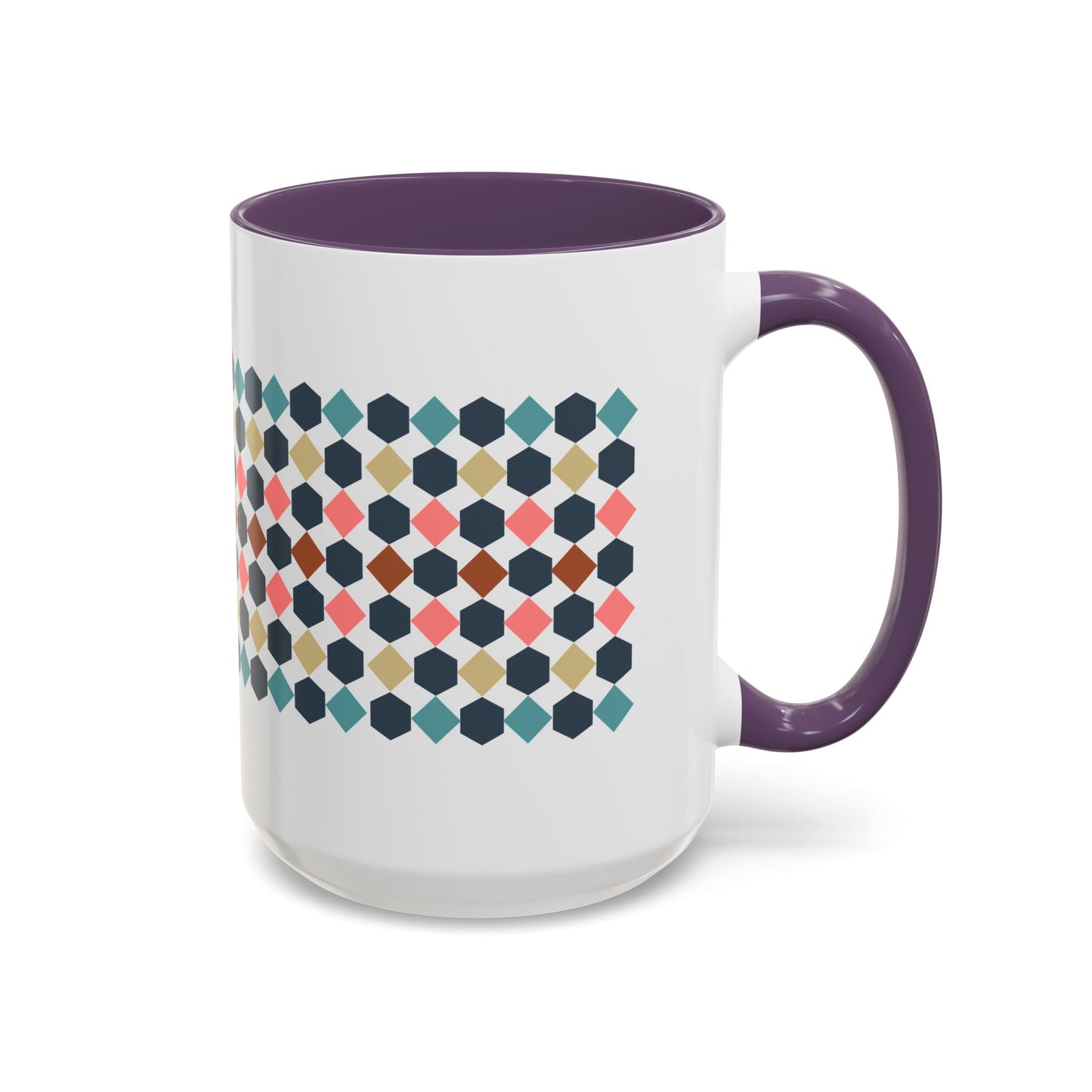 Hex Style Accent 11oz and 15oz Coffee Mug Geometric Pattern Ceramic Cup Gift for Coffee Lovers, Home Decor, Office Mug, Unique Kitchenware