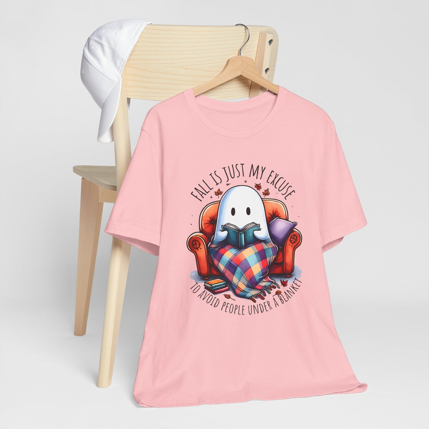 Fall is Just My Excuse to Avoid People T-Shirt Cozy Ghost Fall Tee, Perfect for Fall Nights, Halloween Spirit, Relaxing Home Vibes, Unisex Tee, Gift for Book Lovers, Ghost Lovers