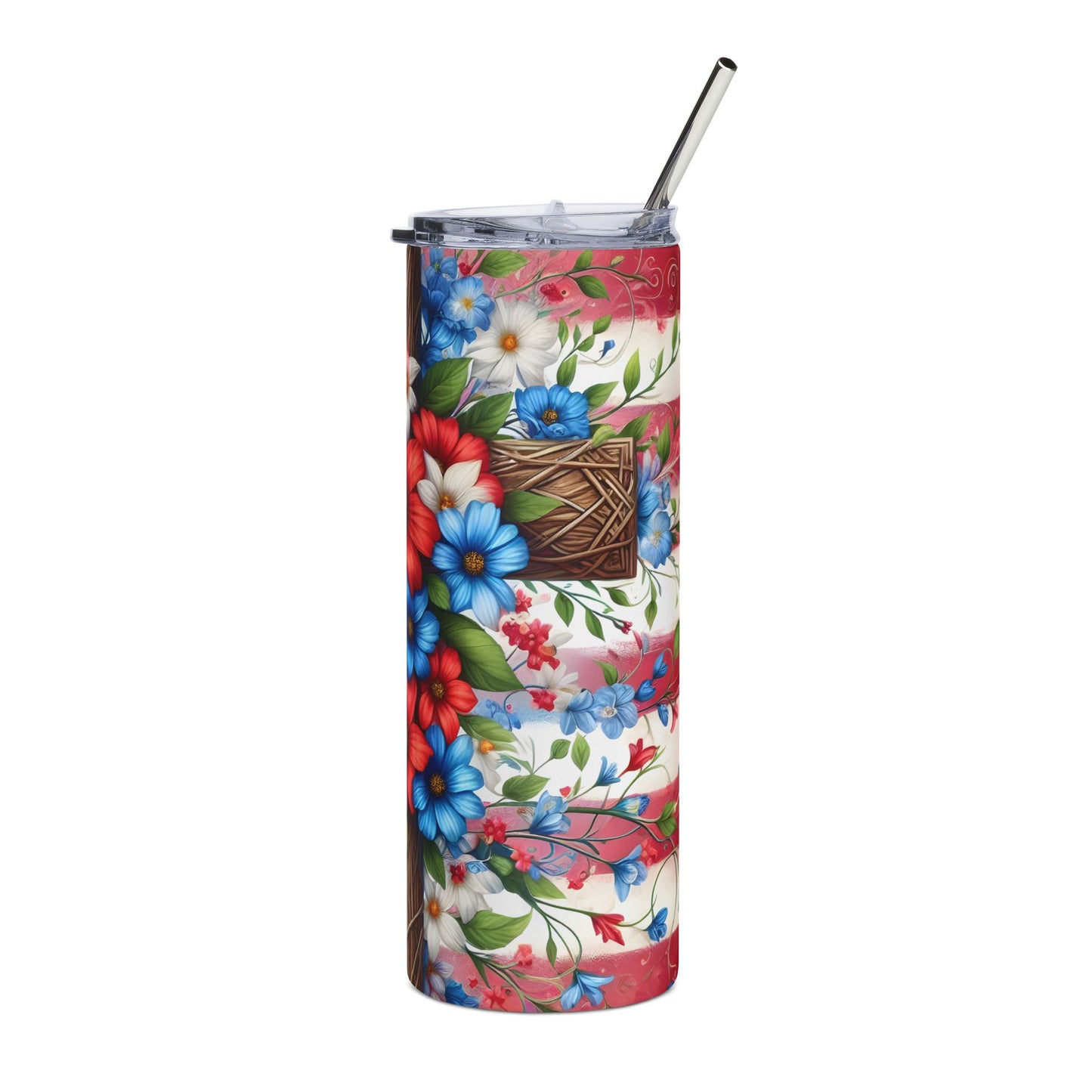 Flower Cross 20oz Stainless Steel Tumbler with Lid and Straw