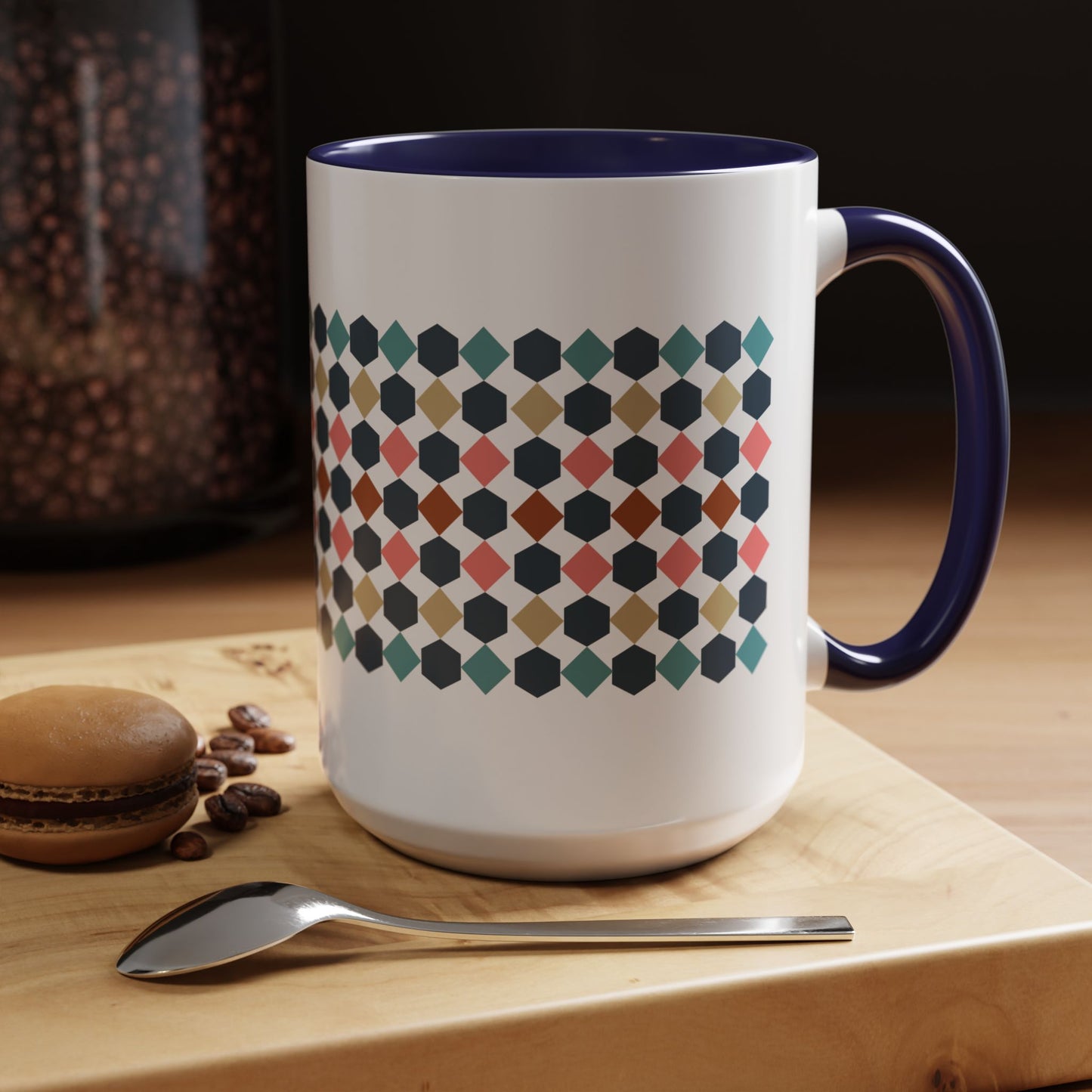 Hex Style Accent 11oz and 15oz Coffee Mug Geometric Pattern Ceramic Cup Gift for Coffee Lovers, Home Decor, Office Mug, Unique Kitchenware