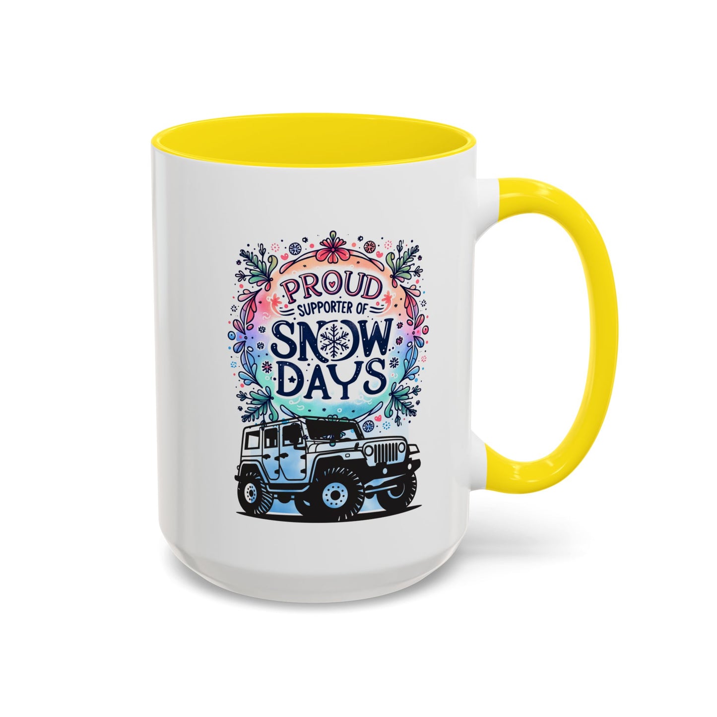 JEEP Coffee Mug Proud Supporter of Snow Days Jeep Coffee Mug, Accent Mug for Jeep Lovers, Winter Beverage Cup, Holiday Gift Idea, Fun Travel Mug