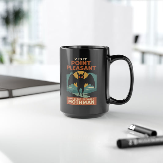 Mothman 15oz Black Coffee Mug Visit Point Pleasant Adventure Mug Cryptid Fan