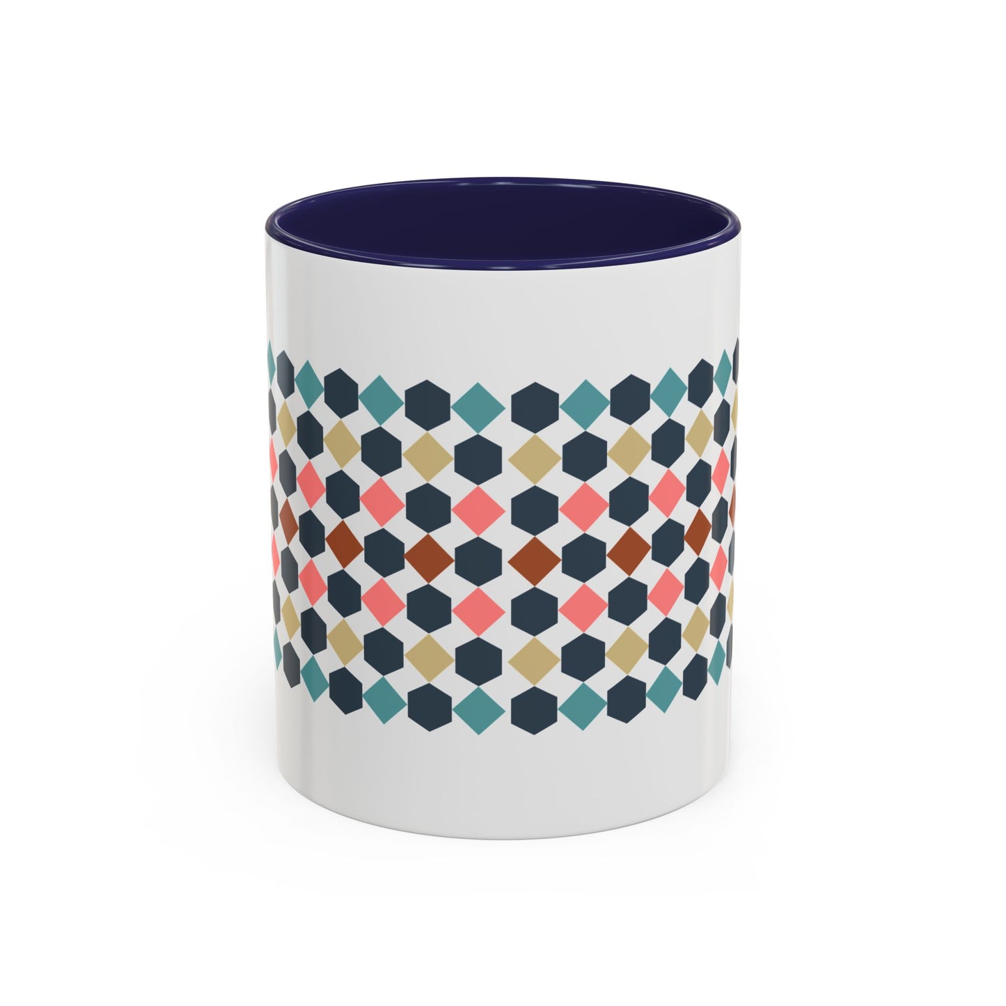 Hex Style Accent 11oz and 15oz Coffee Mug Geometric Pattern Ceramic Cup Gift for Coffee Lovers, Home Decor, Office Mug, Unique Kitchenware