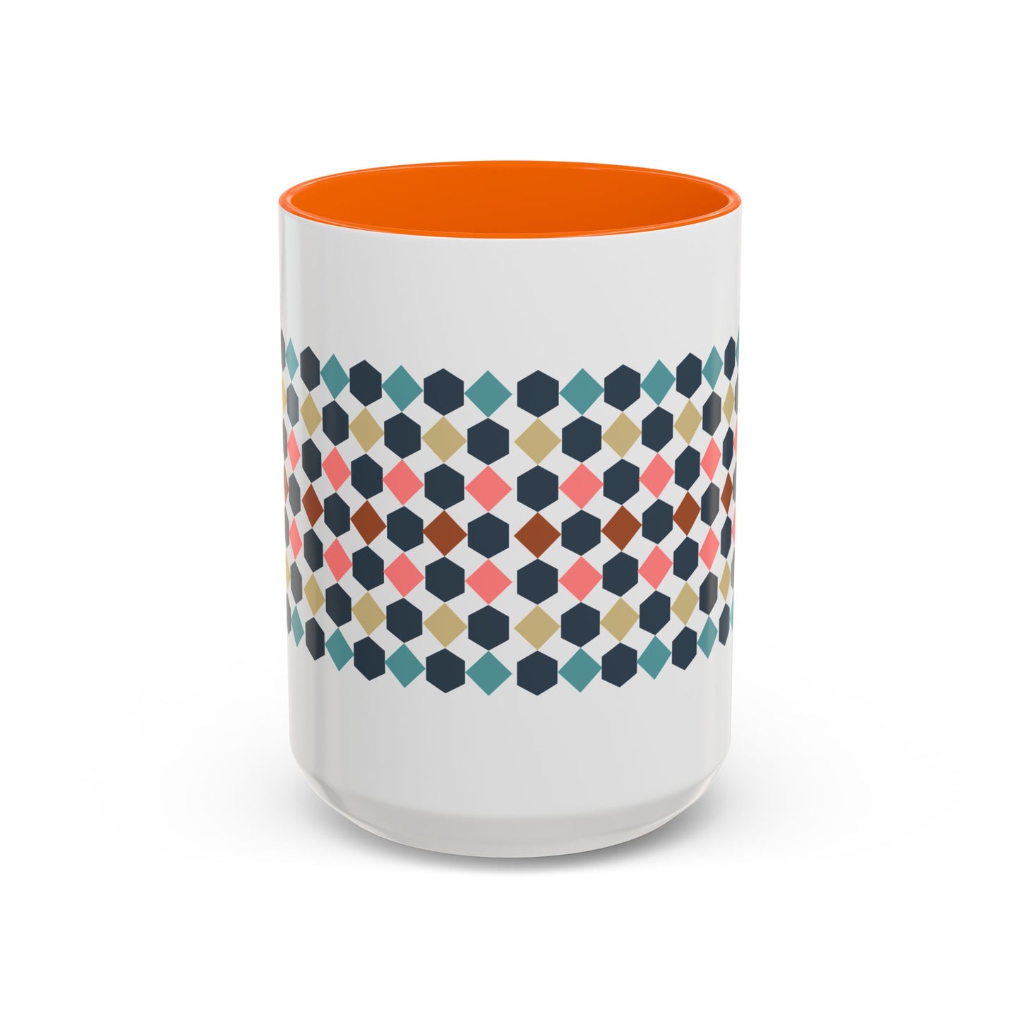 Hex Style Accent 11oz and 15oz Coffee Mug Geometric Pattern Ceramic Cup Gift for Coffee Lovers, Home Decor, Office Mug, Unique Kitchenware