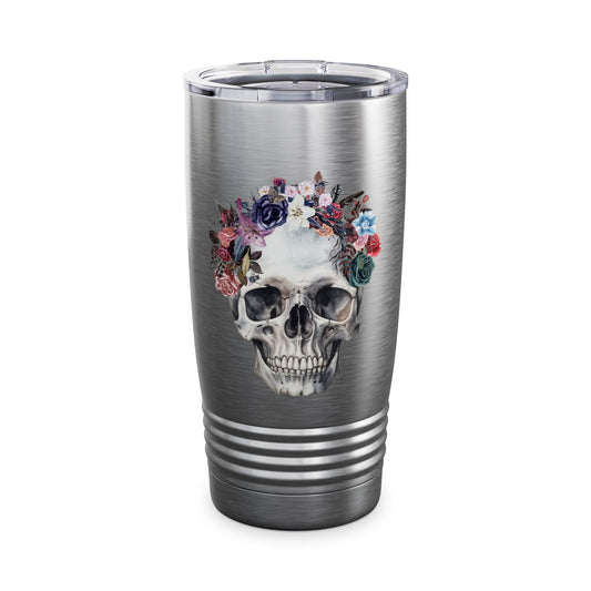 Gothic Floral Skull 20oz Tumbler Vintage Boho Skull Watercolor Goth Graphic Cup Floral Skull Tumbler Floral Skull Black Cup 20oz Coffee Cup Gothic Home Decor Halloween Gift