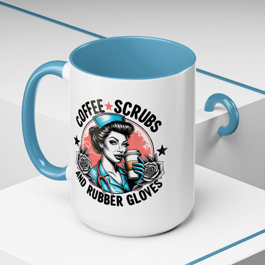 Coffee Scrubs and Rubber Gloves Coffee Lover's Accent Mug: Perfect for Nurses, Gifts for Healthcare Workers, Funny Medical Gifts, Kitchen Decor, Unique Coffee Mugs