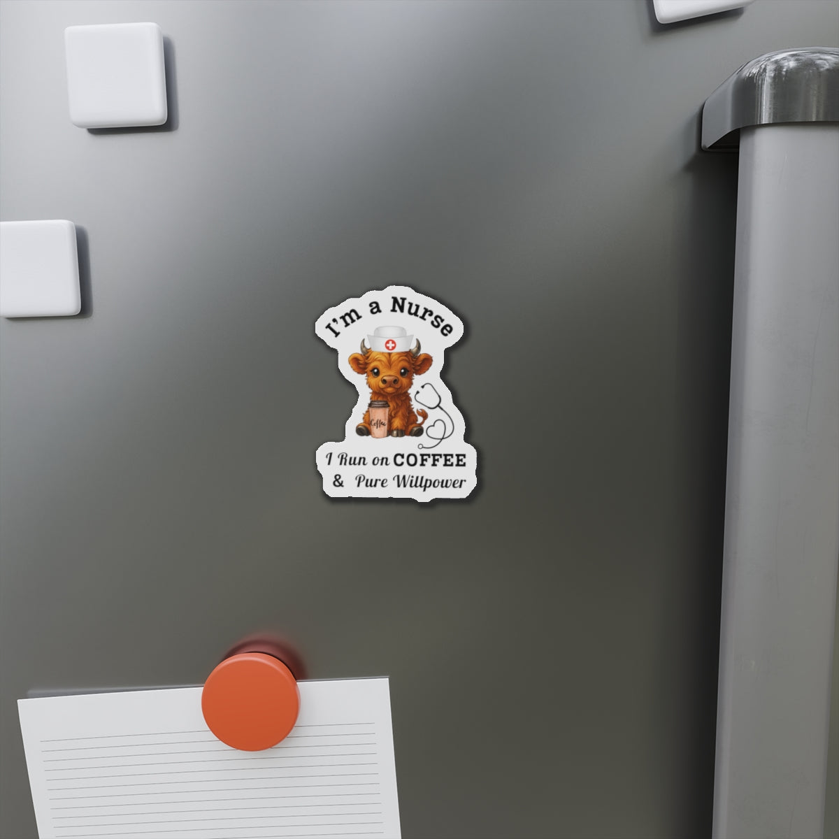 Highland Cow Nurse Coffee Magnet, Cute Cow Design, Perfect Gift for Nurses, Hospital Decor, Job Appreciation Gift, Magnet for Fridge