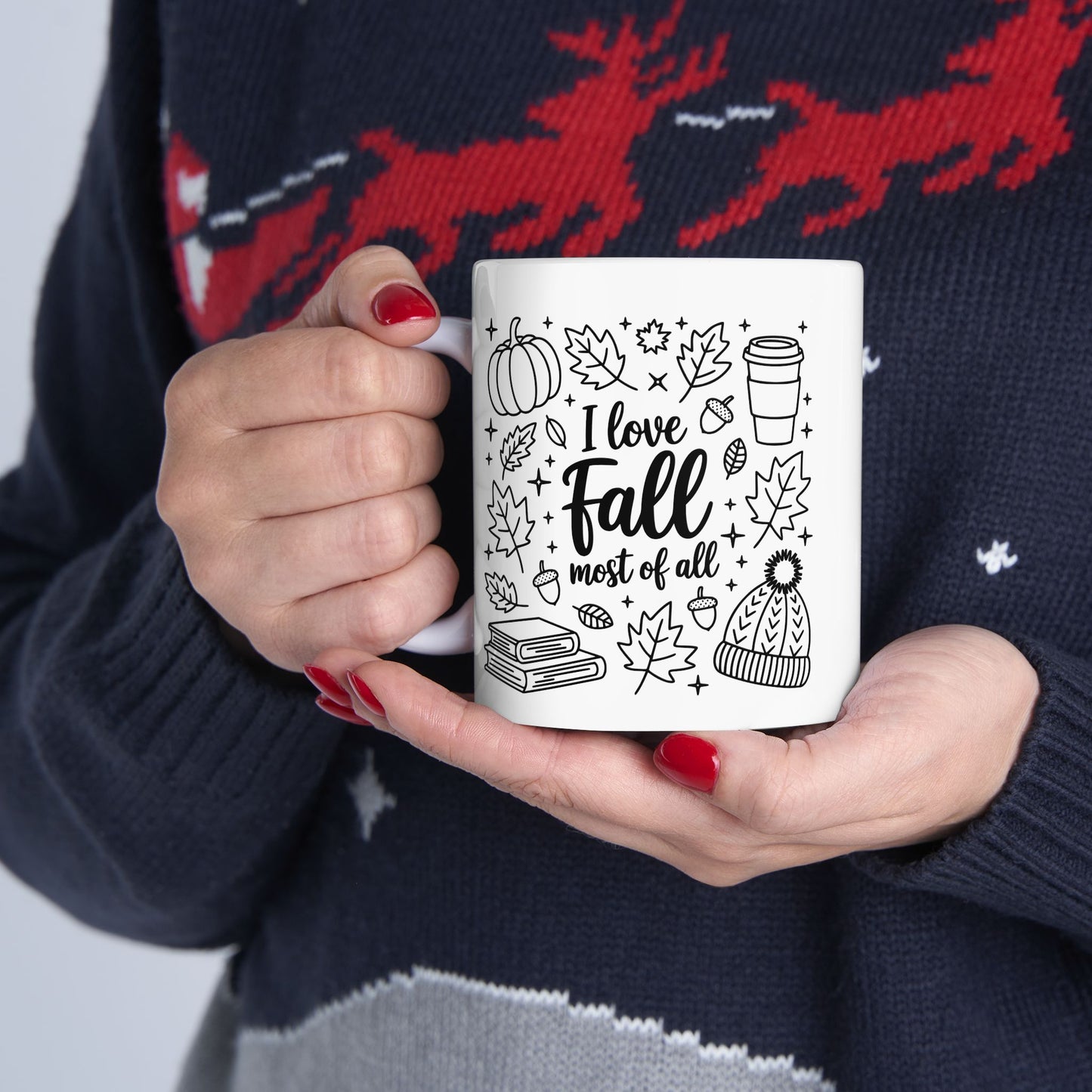 I Love Fall Most of All Mug 11oz 15oz Fall-Themed Ceramic Mug Cozy Coffee Cup for Autumn Lovers Perfect Gift for Tea and Coffee Enthusiasts