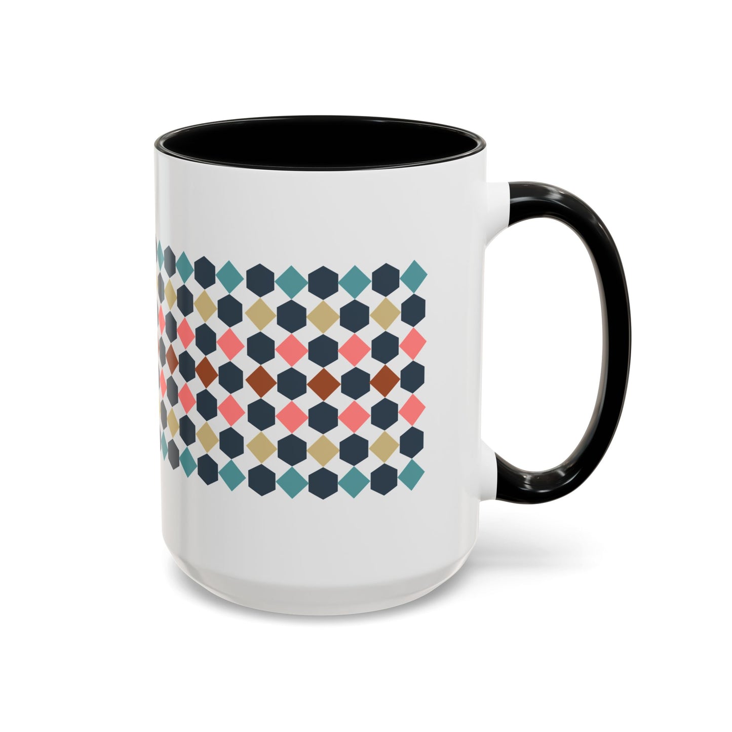 Hex Style Accent 11oz and 15oz Coffee Mug Geometric Pattern Ceramic Cup Gift for Coffee Lovers, Home Decor, Office Mug, Unique Kitchenware