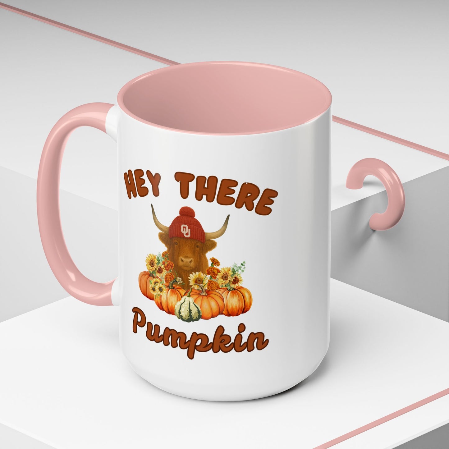 Highland Cow Sooner Fan Mug 11oz and 15oz Hey There Pumpkin Coffee Mug, Fall Gifts, Autumn Decor, Cute Pumpkin Mug, Seasonal Coffee Cups, Thanksgiving Mugs