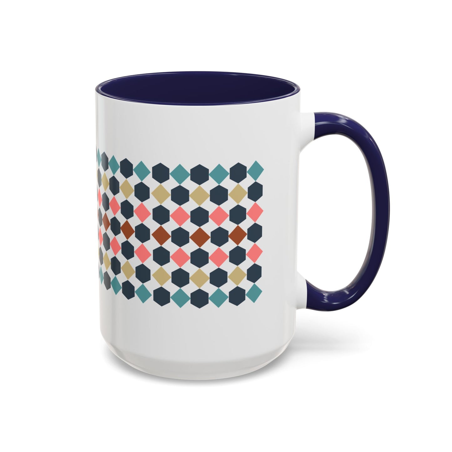 Hex Style Accent 11oz and 15oz Coffee Mug Geometric Pattern Ceramic Cup Gift for Coffee Lovers, Home Decor, Office Mug, Unique Kitchenware
