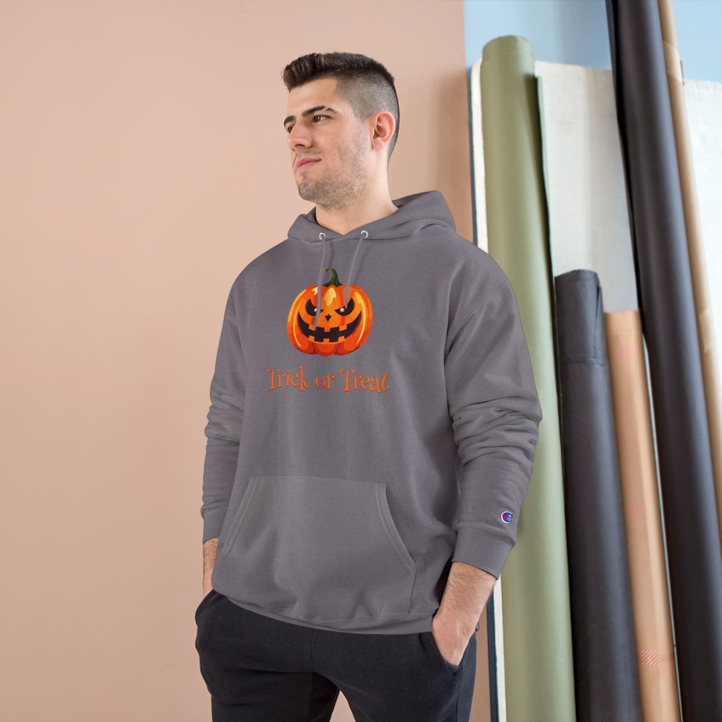 Trick or Treat Halloween Pumpkin Champion Hoodie, Trick or Treat Sweatshirt, Fall Fashion, Cozy Layering, Halloween Costume, Spooky Season