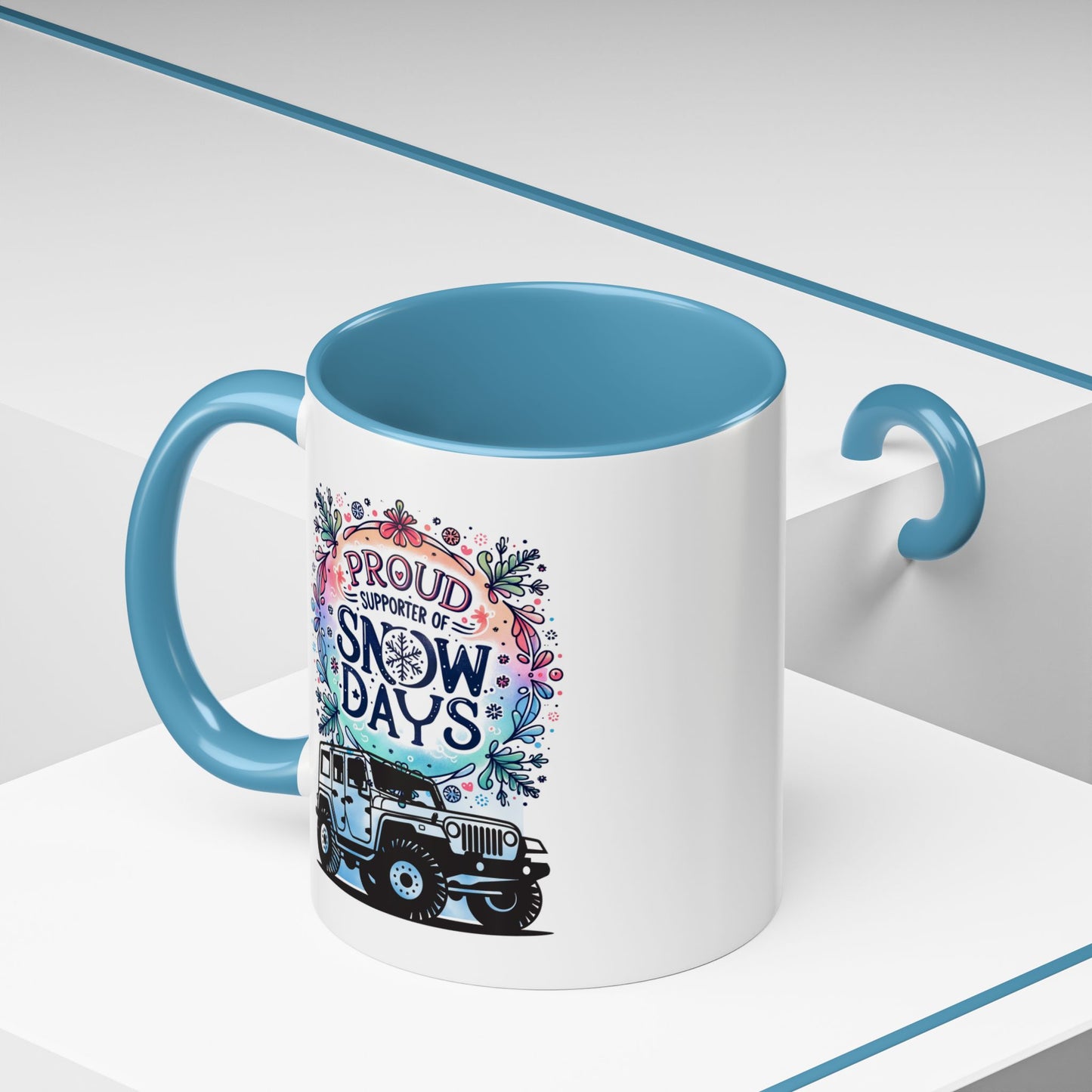 JEEP Coffee Mug Proud Supporter of Snow Days Jeep Coffee Mug, Accent Mug for Jeep Lovers, Winter Beverage Cup, Holiday Gift Idea, Fun Travel Mug
