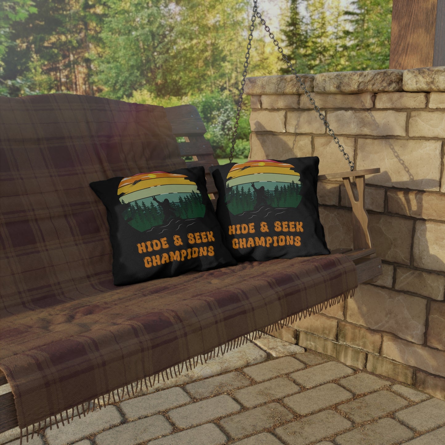 Funny Sasquatch UFO Pillow Hide & Seek Champion Pillow Retro Bigfoot Alien Outdoor Pillow for Cryptid Hunters Gift for Conspiracy Theory Gifts