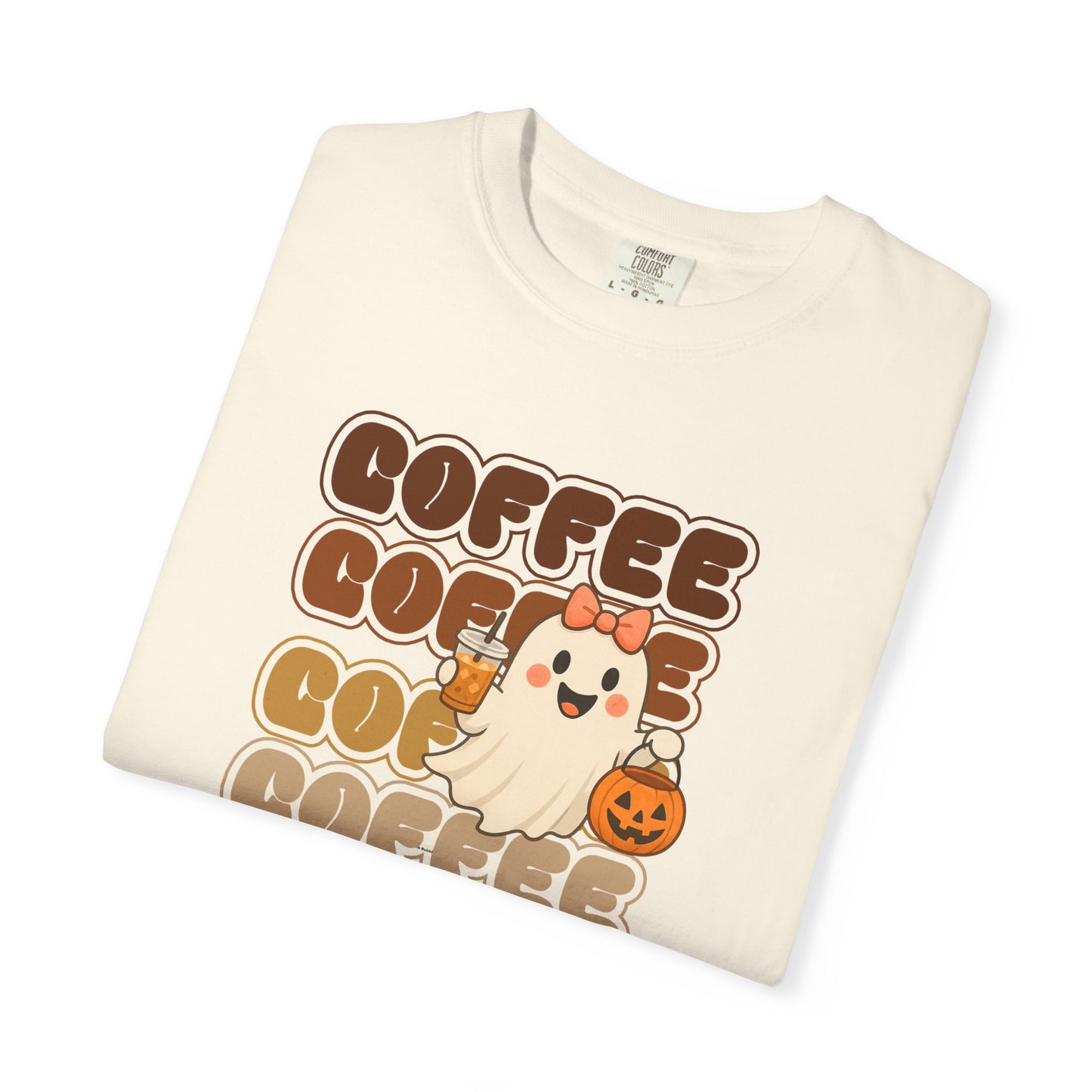 Cute Coffee Ghost Comfort Colors T-Shirt, Fall Shirt, Halloween Apparel, Funny Coffee Tee, Gift for Coffee Lovers, Casual Everyday Wear