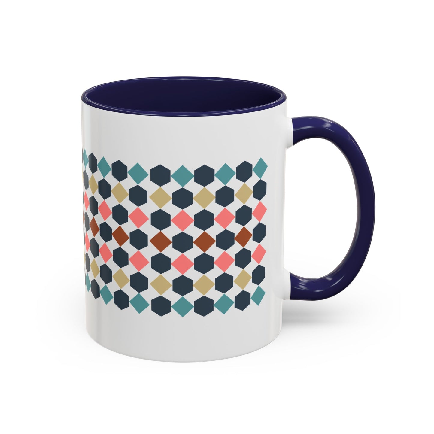 Hex Style Accent 11oz and 15oz Coffee Mug Geometric Pattern Ceramic Cup Gift for Coffee Lovers, Home Decor, Office Mug, Unique Kitchenware