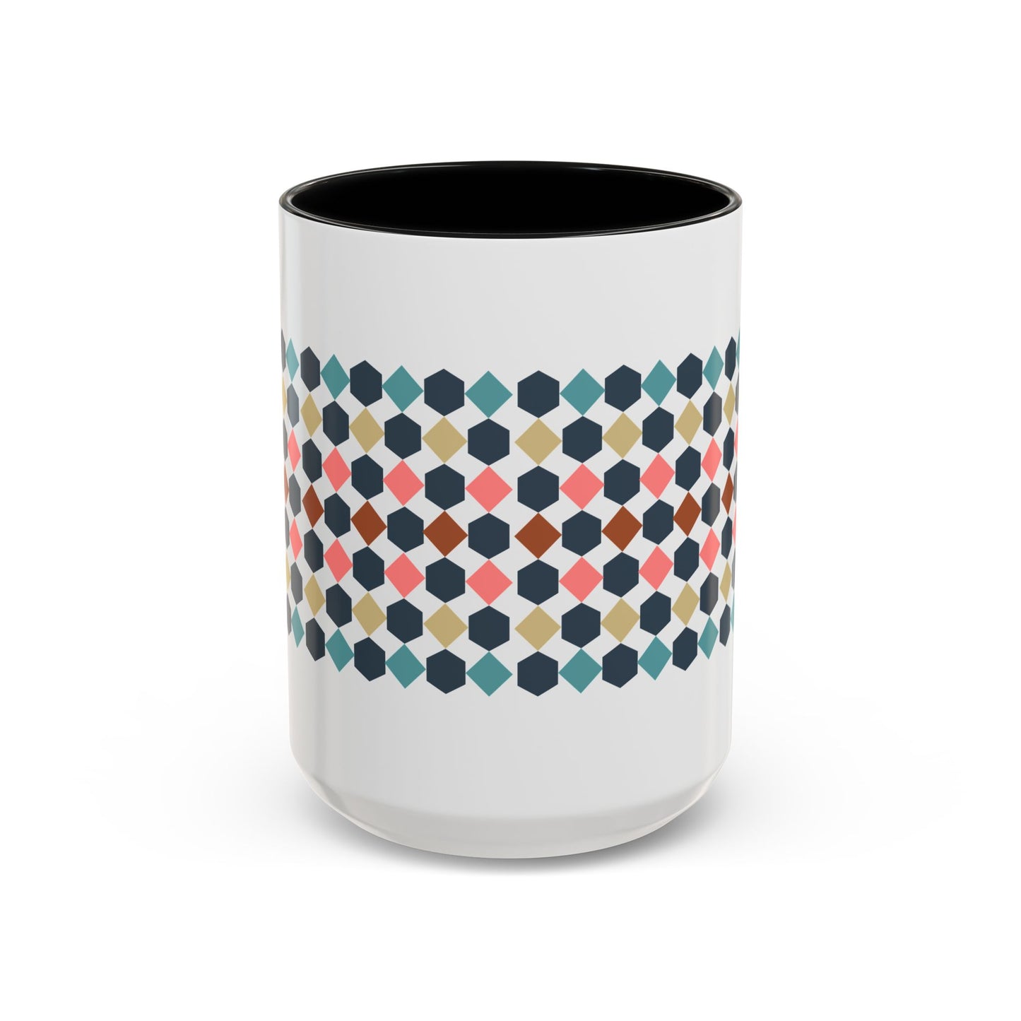 Hex Style Accent 11oz and 15oz Coffee Mug Geometric Pattern Ceramic Cup Gift for Coffee Lovers, Home Decor, Office Mug, Unique Kitchenware