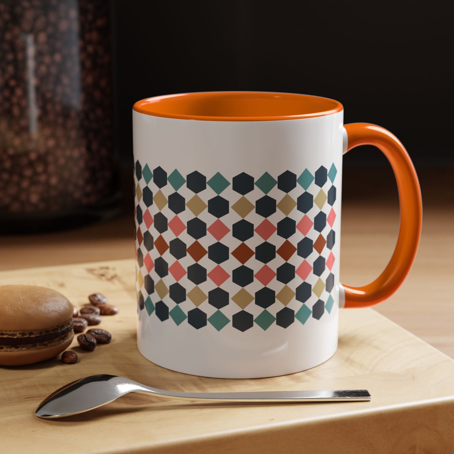 Hex Style Accent 11oz and 15oz Coffee Mug Geometric Pattern Ceramic Cup Gift for Coffee Lovers, Home Decor, Office Mug, Unique Kitchenware