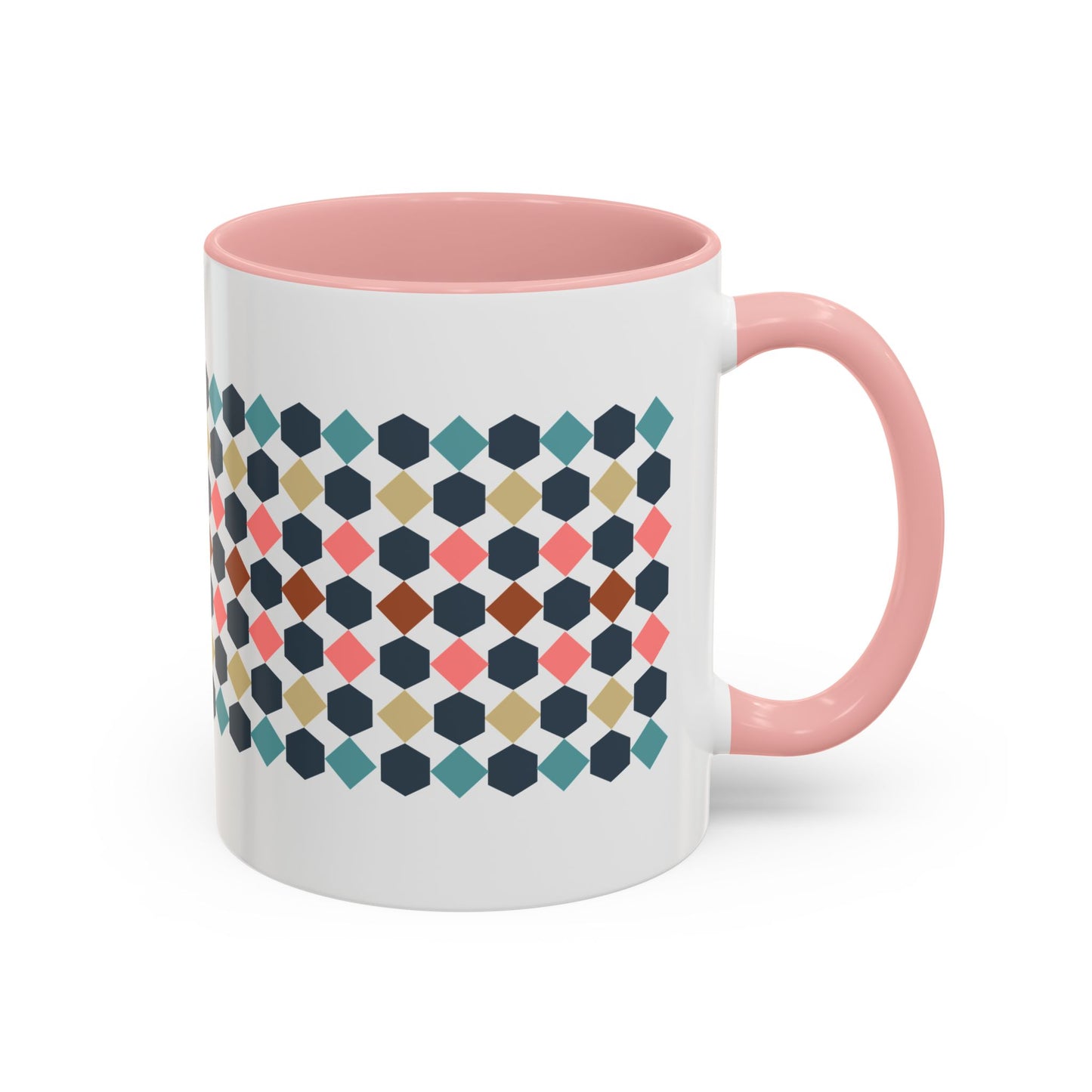 Hex Style Accent 11oz and 15oz Coffee Mug Geometric Pattern Ceramic Cup Gift for Coffee Lovers, Home Decor, Office Mug, Unique Kitchenware