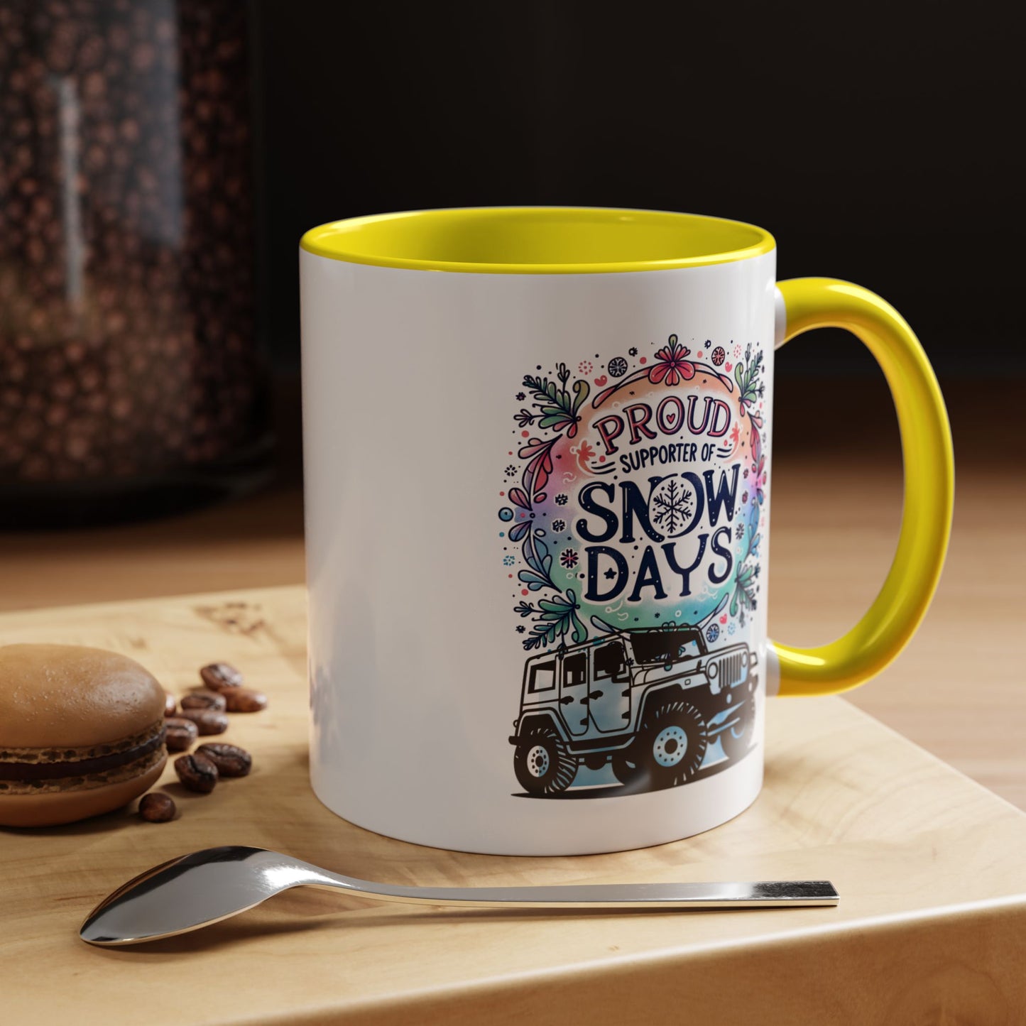 JEEP Coffee Mug Proud Supporter of Snow Days Jeep Coffee Mug, Accent Mug for Jeep Lovers, Winter Beverage Cup, Holiday Gift Idea, Fun Travel Mug