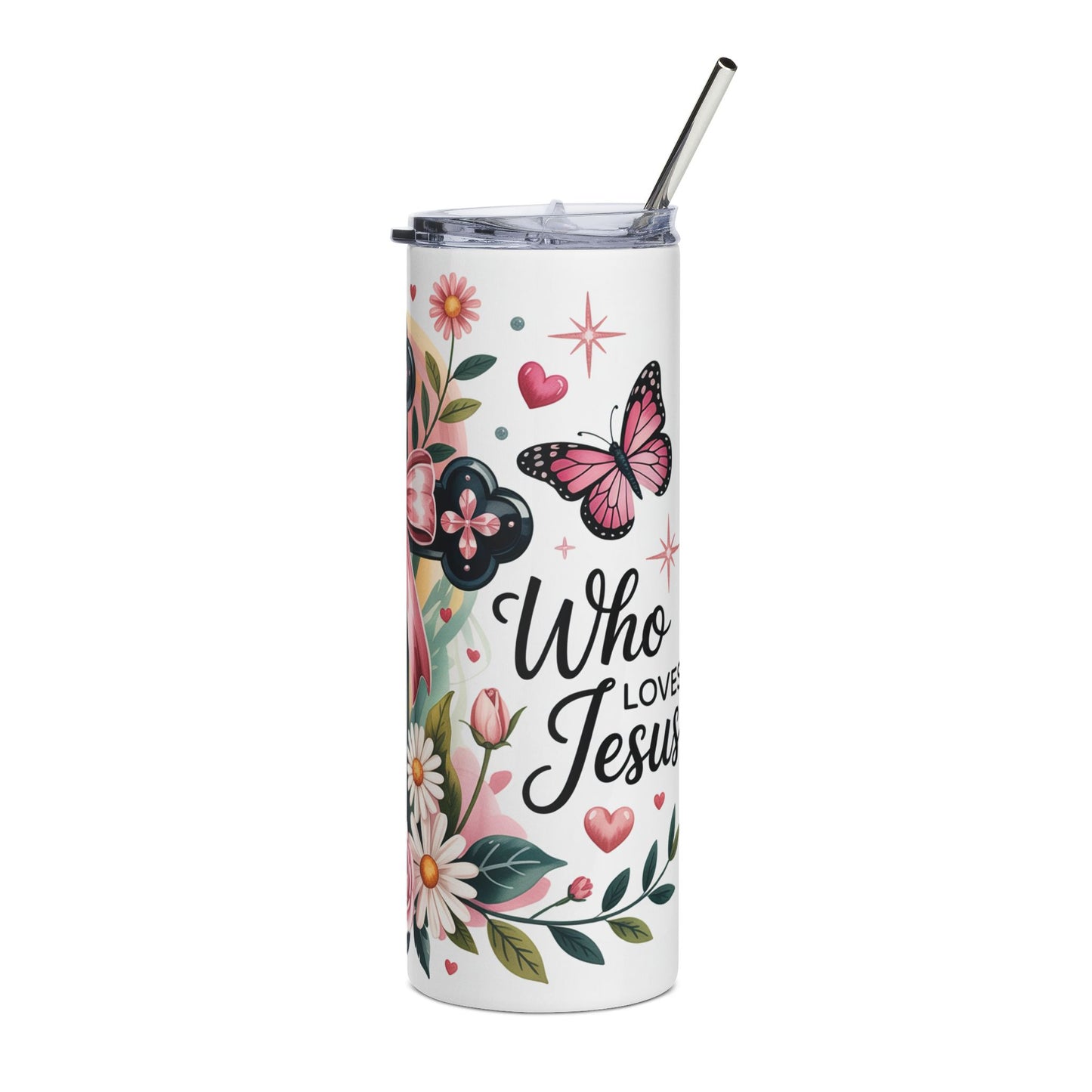 Floral Stainless Steel Tumbler 20oz Just a Girl Who Loves Jesus Motivational Drinkware