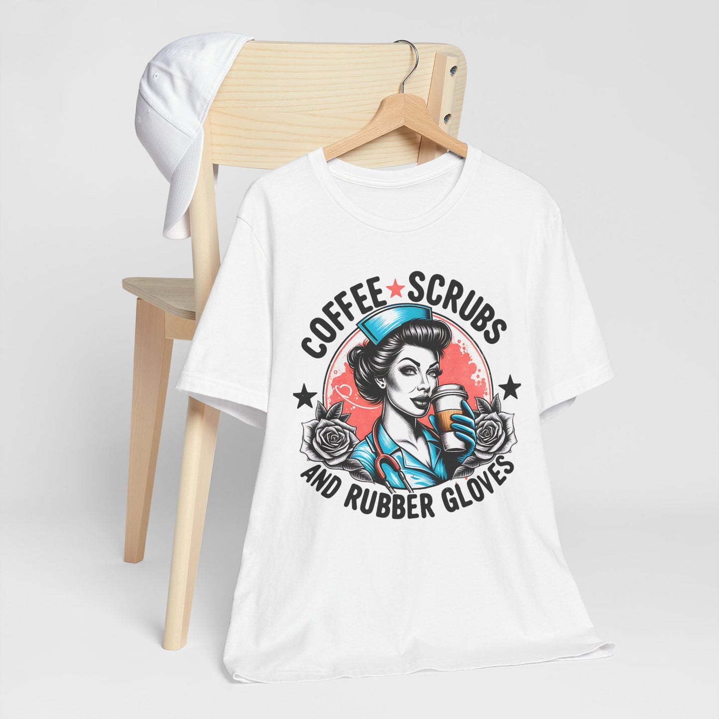 Coffee Scrubs and Rubber Gloves Bella Canvas Tee Fun Medical Profession Shirt, Gift for Nurses, Healthcare Workers, Birthday, Medical Humor