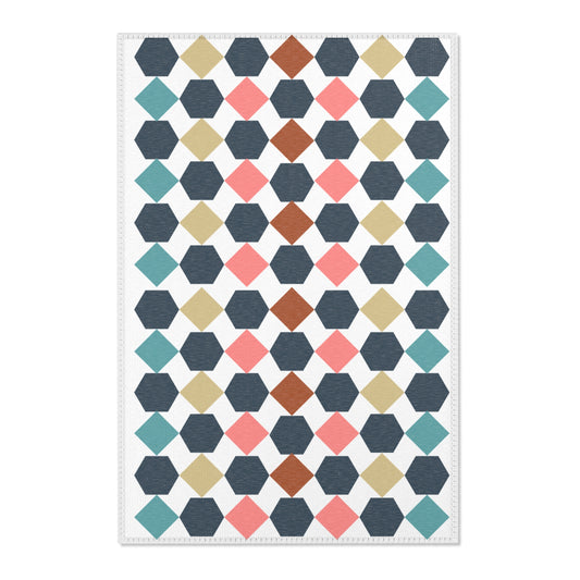 Hex Pattern Rug Geometric Pattern Area Rug, Modern Home Decor, Boho Living Room, Cozy Bedroom Accents, Unique Gift for Housewarming