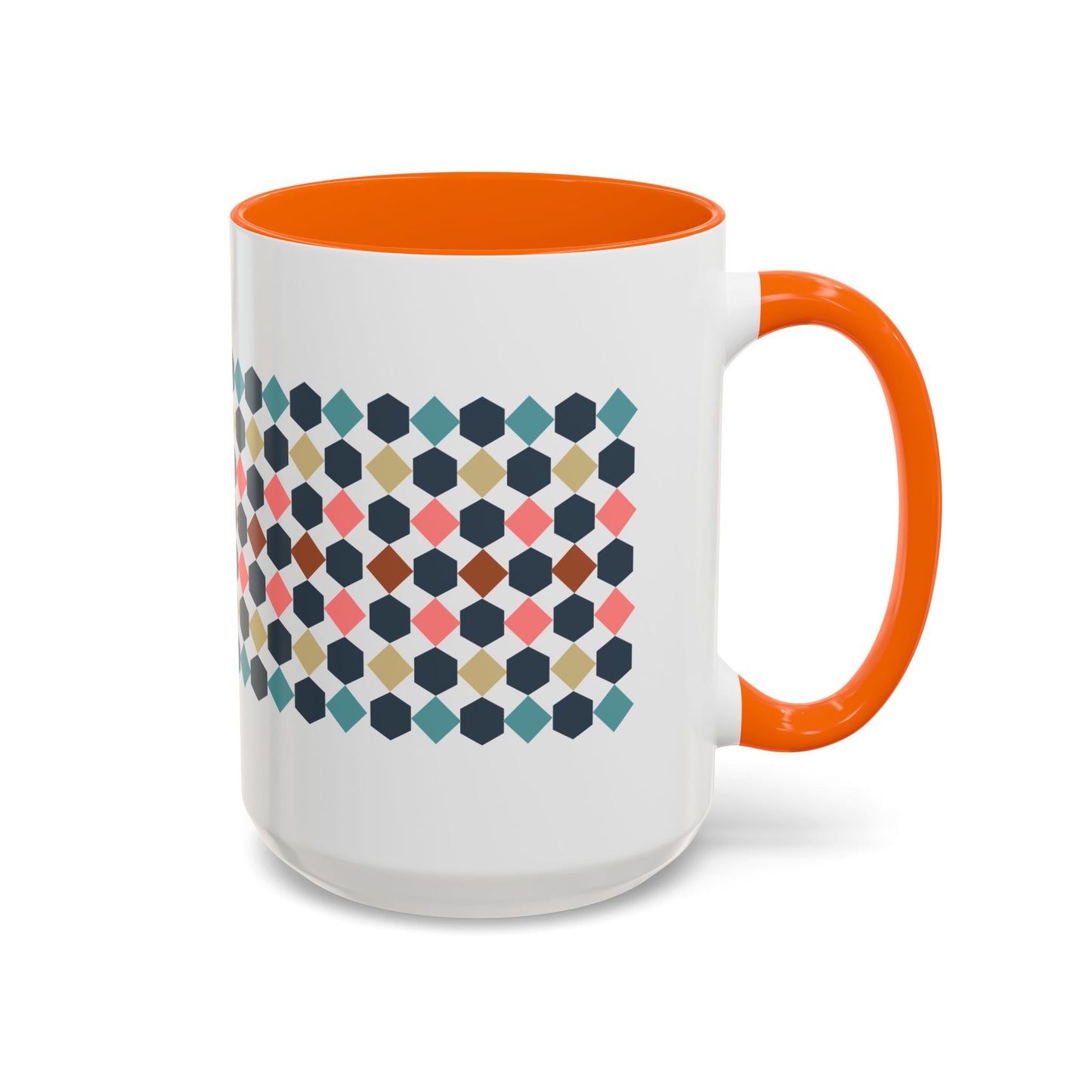 Hex Style Accent 11oz and 15oz Coffee Mug Geometric Pattern Ceramic Cup Gift for Coffee Lovers, Home Decor, Office Mug, Unique Kitchenware