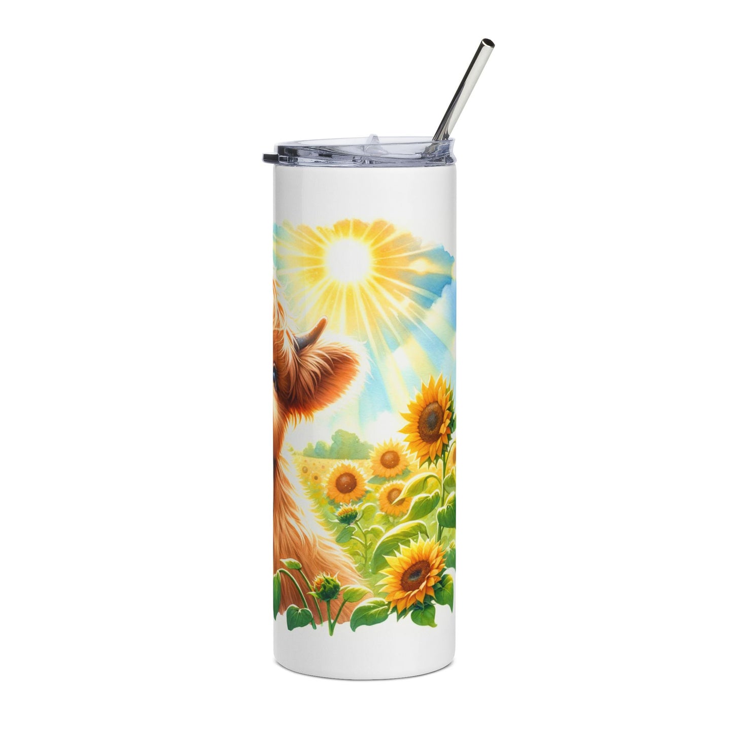 Whimsical Highland Cow Stainless Steel Tumbler | Cute Farm Animal Travel Mug | Gift for Animal Lovers, Mother's Day, Birthday, Summer Picnic