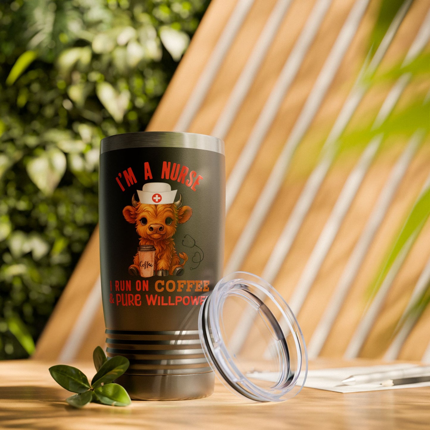 Highland Cow Tumbler I'm a Nurse, I run on Coffee and Pure Willpower 20oz Travel Mug