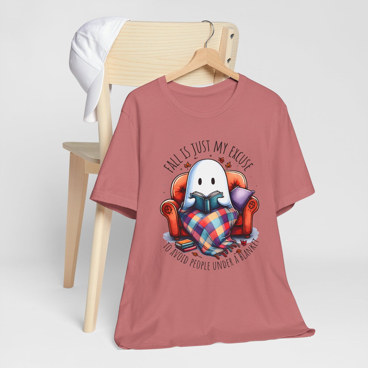 Fall is Just My Excuse to Avoid People T-Shirt Cozy Ghost Fall Tee, Perfect for Fall Nights, Halloween Spirit, Relaxing Home Vibes, Unisex Tee, Gift for Book Lovers, Ghost Lovers