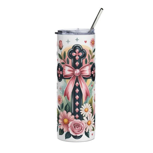 Floral Stainless Steel Tumbler 20oz Just a Girl Who Loves Jesus Motivational Drinkware