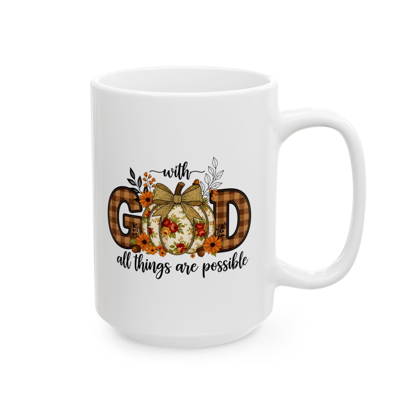 All Things are Possible Plaid Pumpkin 15oz Ceramic Mug Coffee Cup
