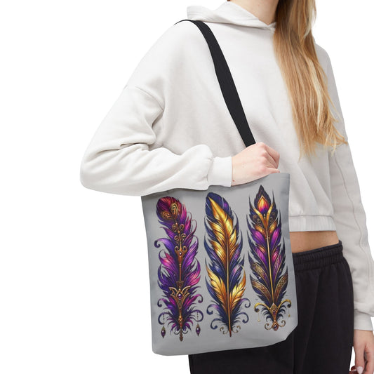 Mardi Gras Feather Trio Bead Tote Bag in 3 Sizes