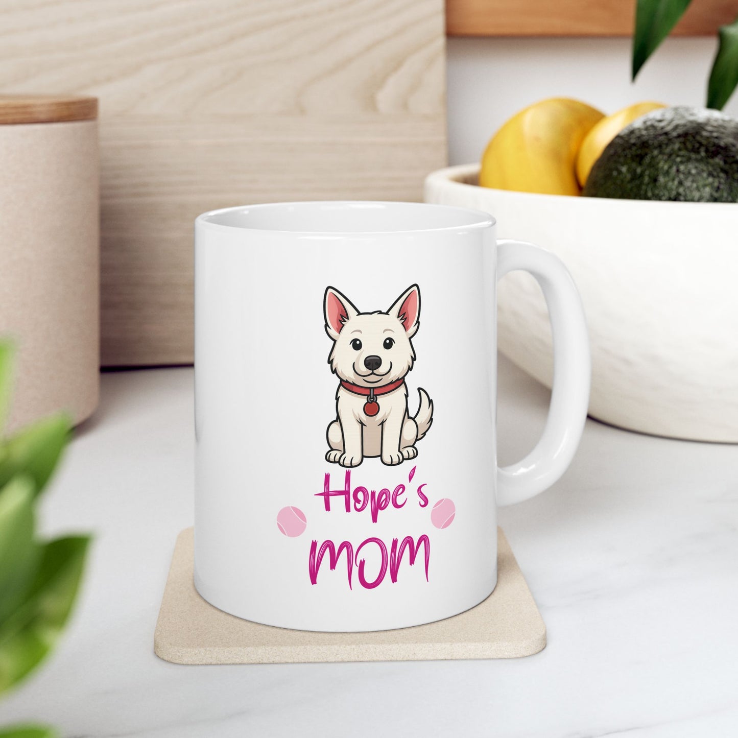 White German Shepherd Ceramic Mug for Coffee Lovers, Tea Enthusiasts, Gift for Friends, Cute Kitchen Decor, Springtime Drinkware