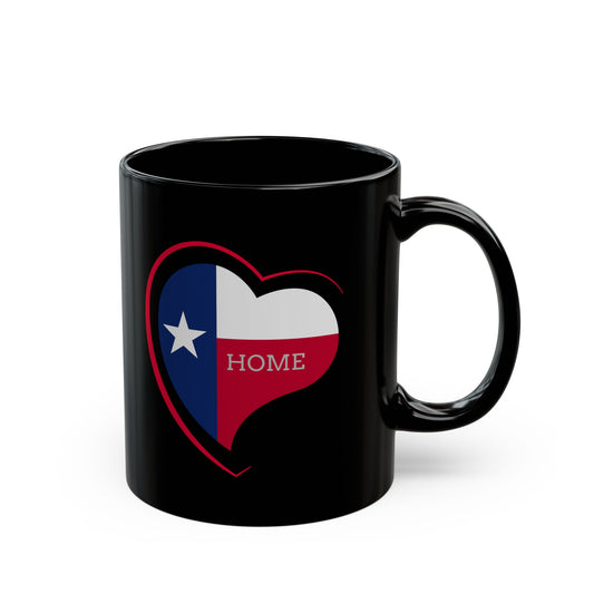 Texas Lone Star Heart Home Black Mug - Gift for Texans, Coffee Lovers, Home Decor, Personalized Mug, Heart Design