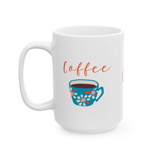 Coffee Mug — Cute Pastel Coffee Cup Design, 'Coffee' Script Ceramic Mug (11oz & 15oz)
