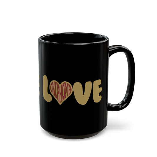 Oklahoma Black Coffee Mug 11oz 15oz Love Heart Black Mug - Perfect Gift for Coffee Lovers, Valentine's Day, Home Decor, Wedding Present, Motivational Drinkware