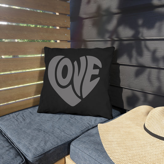 Retro Pink Heart "LOVE" Design | Weather-Resistant Patio Accent Outdoor Pillow