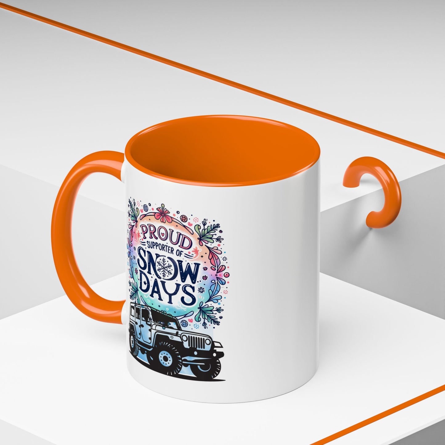 JEEP Coffee Mug Proud Supporter of Snow Days Jeep Coffee Mug, Accent Mug for Jeep Lovers, Winter Beverage Cup, Holiday Gift Idea, Fun Travel Mug