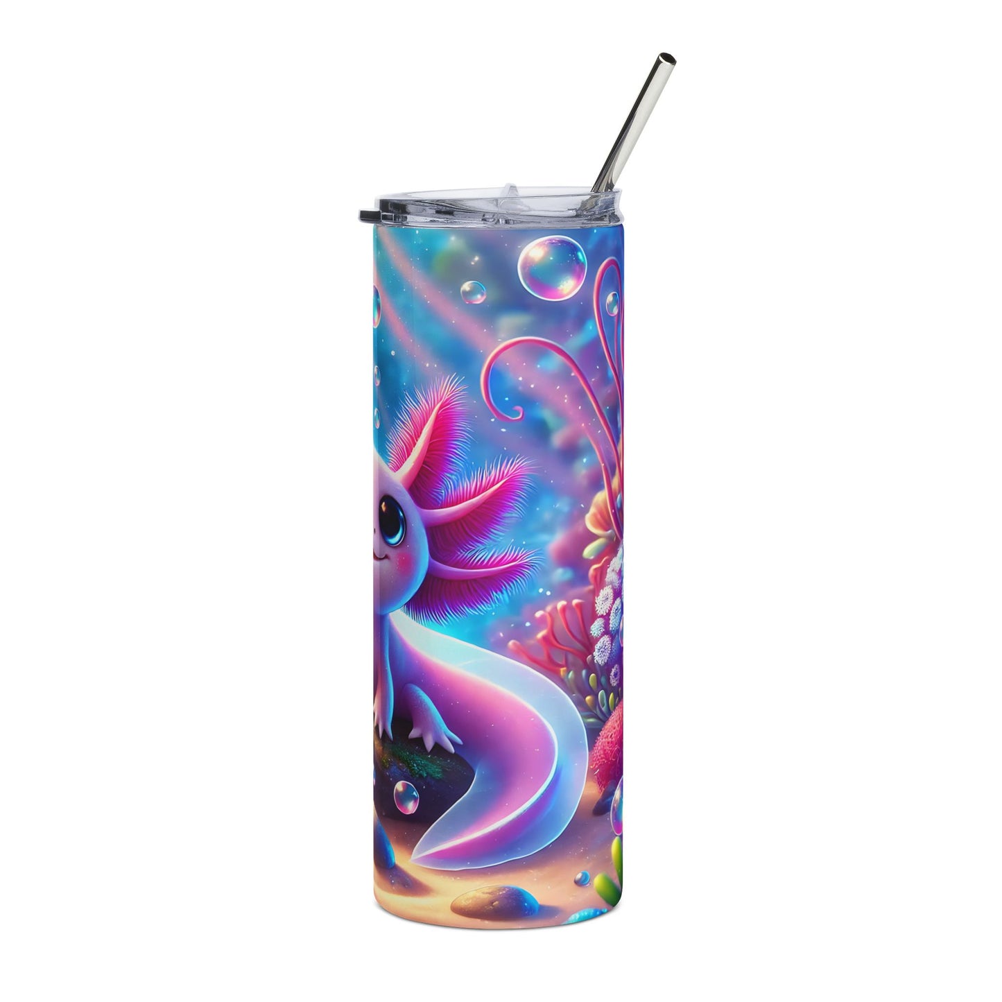 Cute Axolotl 20oz Stainless Steel Tumbler with Lid and Straw
