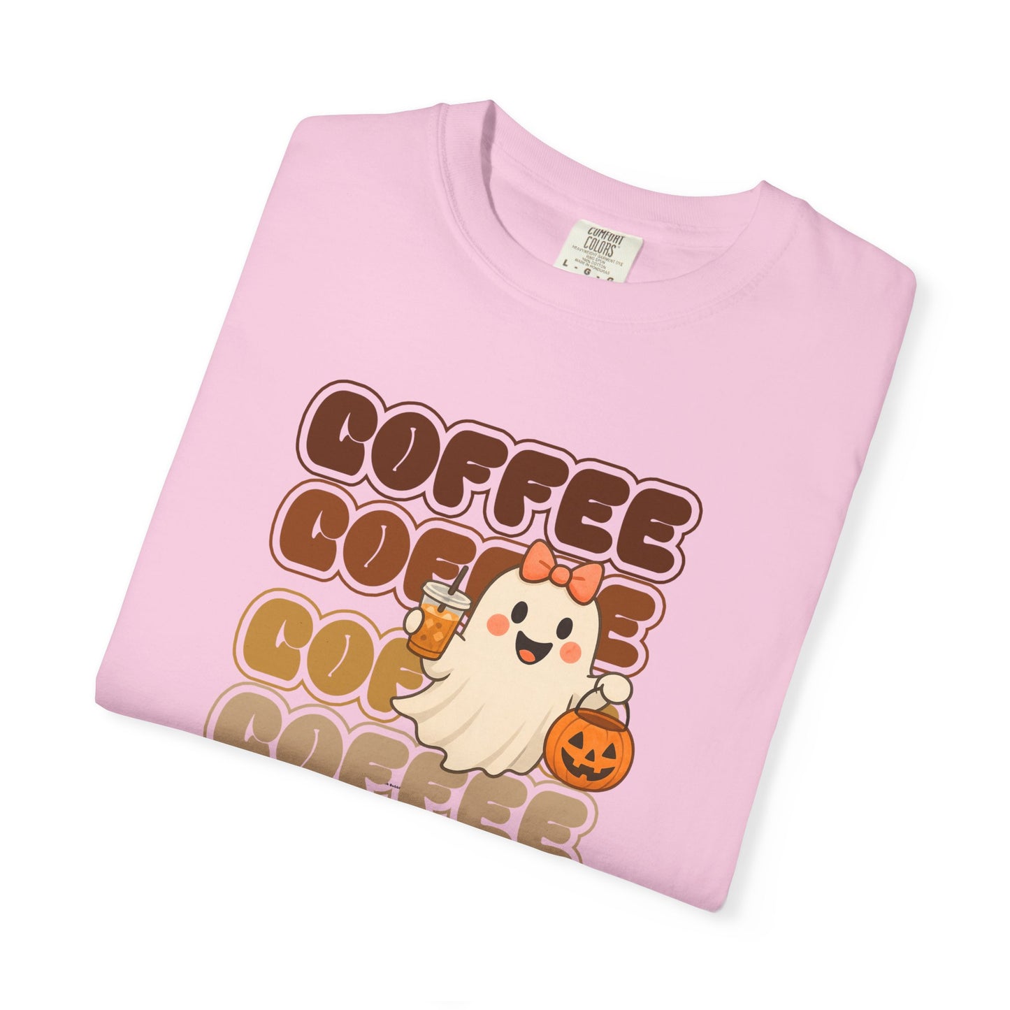 Cute Coffee Ghost Comfort Colors T-Shirt, Fall Shirt, Halloween Apparel, Funny Coffee Tee, Gift for Coffee Lovers, Casual Everyday Wear