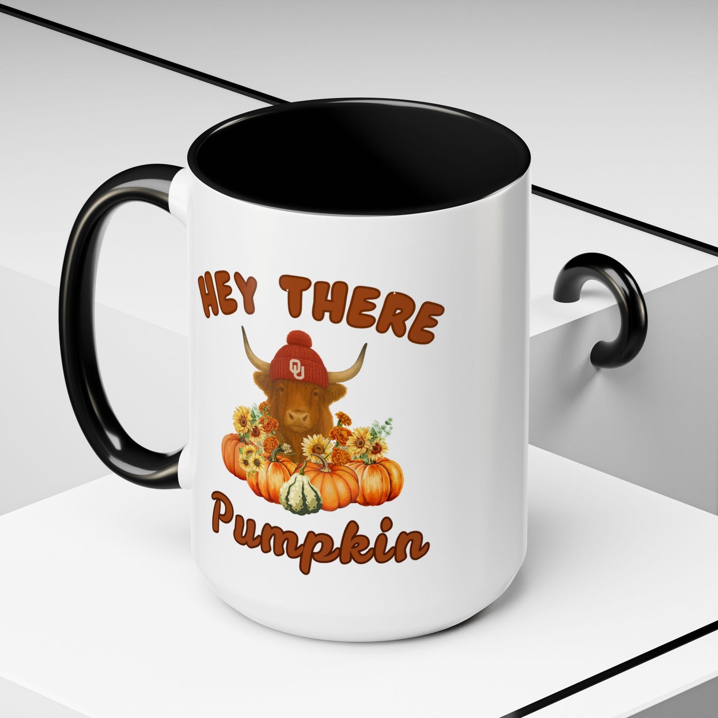 Highland Cow Sooner Fan Mug 11oz and 15oz Hey There Pumpkin Coffee Mug, Fall Gifts, Autumn Decor, Cute Pumpkin Mug, Seasonal Coffee Cups, Thanksgiving Mugs