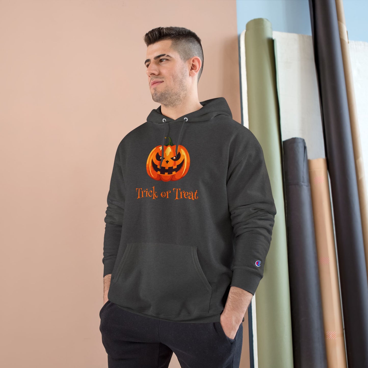 Trick or Treat Halloween Pumpkin Champion Hoodie, Trick or Treat Sweatshirt, Fall Fashion, Cozy Layering, Halloween Costume, Spooky Season