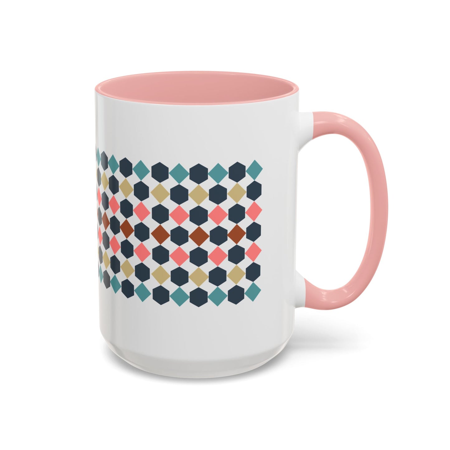 Hex Style Accent 11oz and 15oz Coffee Mug Geometric Pattern Ceramic Cup Gift for Coffee Lovers, Home Decor, Office Mug, Unique Kitchenware
