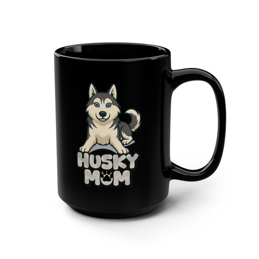 Husky Mom Black Mug, 15oz | Dog Lover Gift, Coffee Cup, Pet Owner, Animal Lover, Siberian Husky