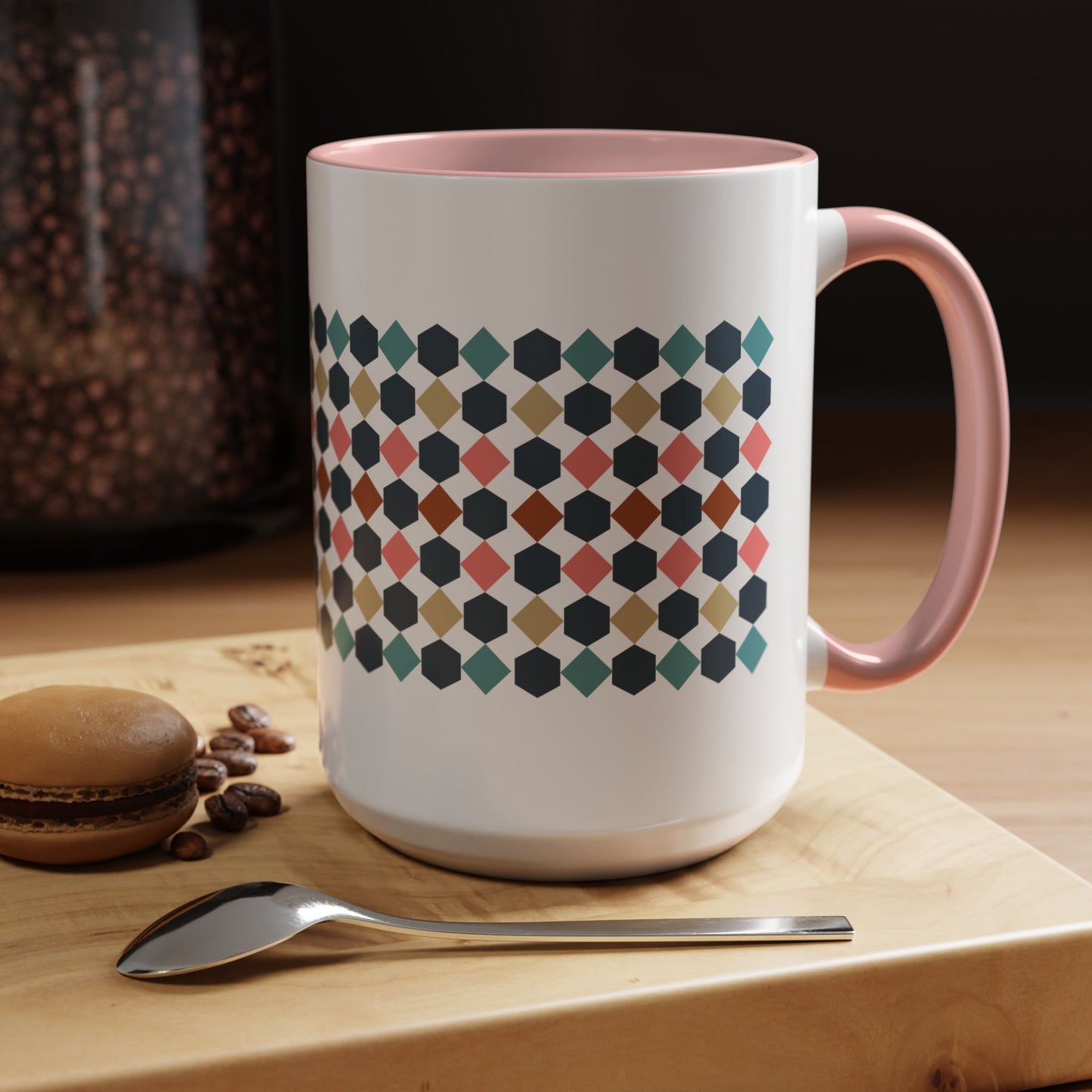 Hex Style Accent 11oz and 15oz Coffee Mug Geometric Pattern Ceramic Cup Gift for Coffee Lovers, Home Decor, Office Mug, Unique Kitchenware
