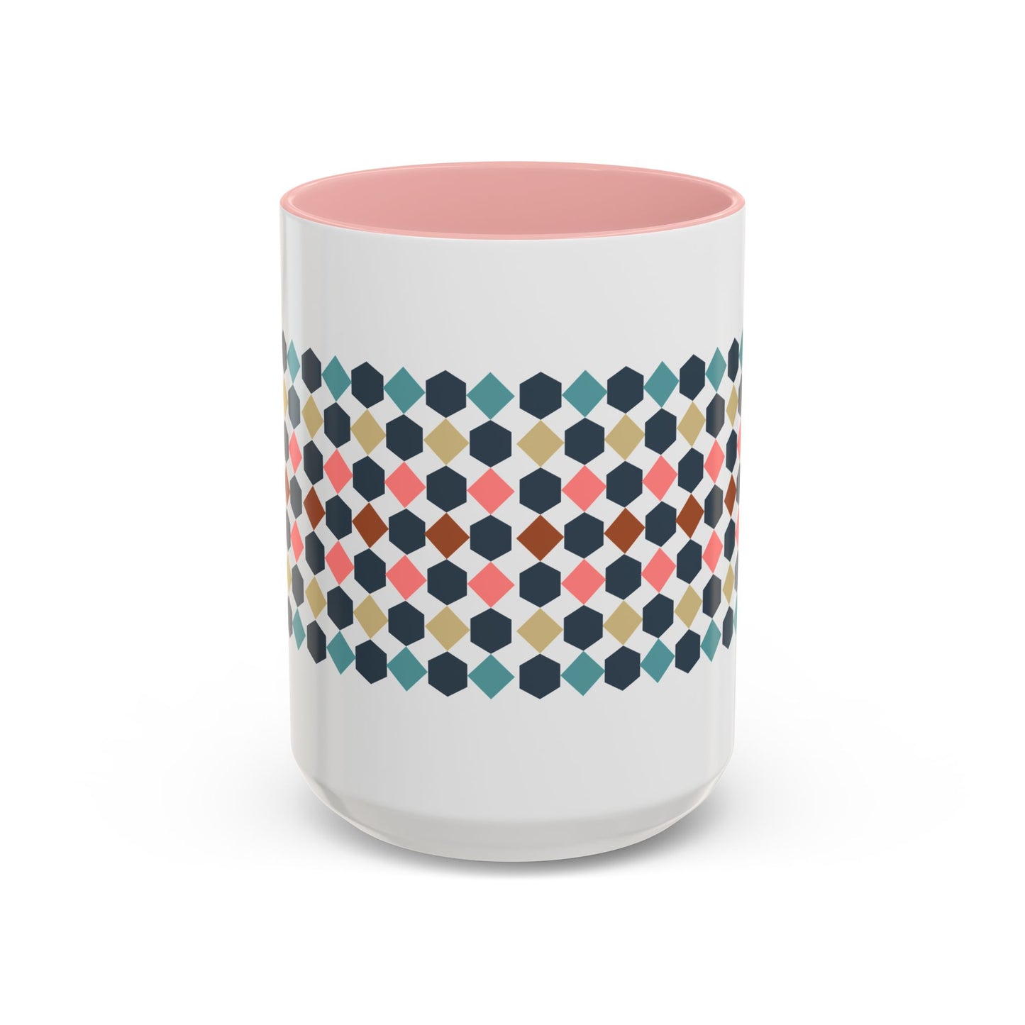 Hex Style Accent 11oz and 15oz Coffee Mug Geometric Pattern Ceramic Cup Gift for Coffee Lovers, Home Decor, Office Mug, Unique Kitchenware