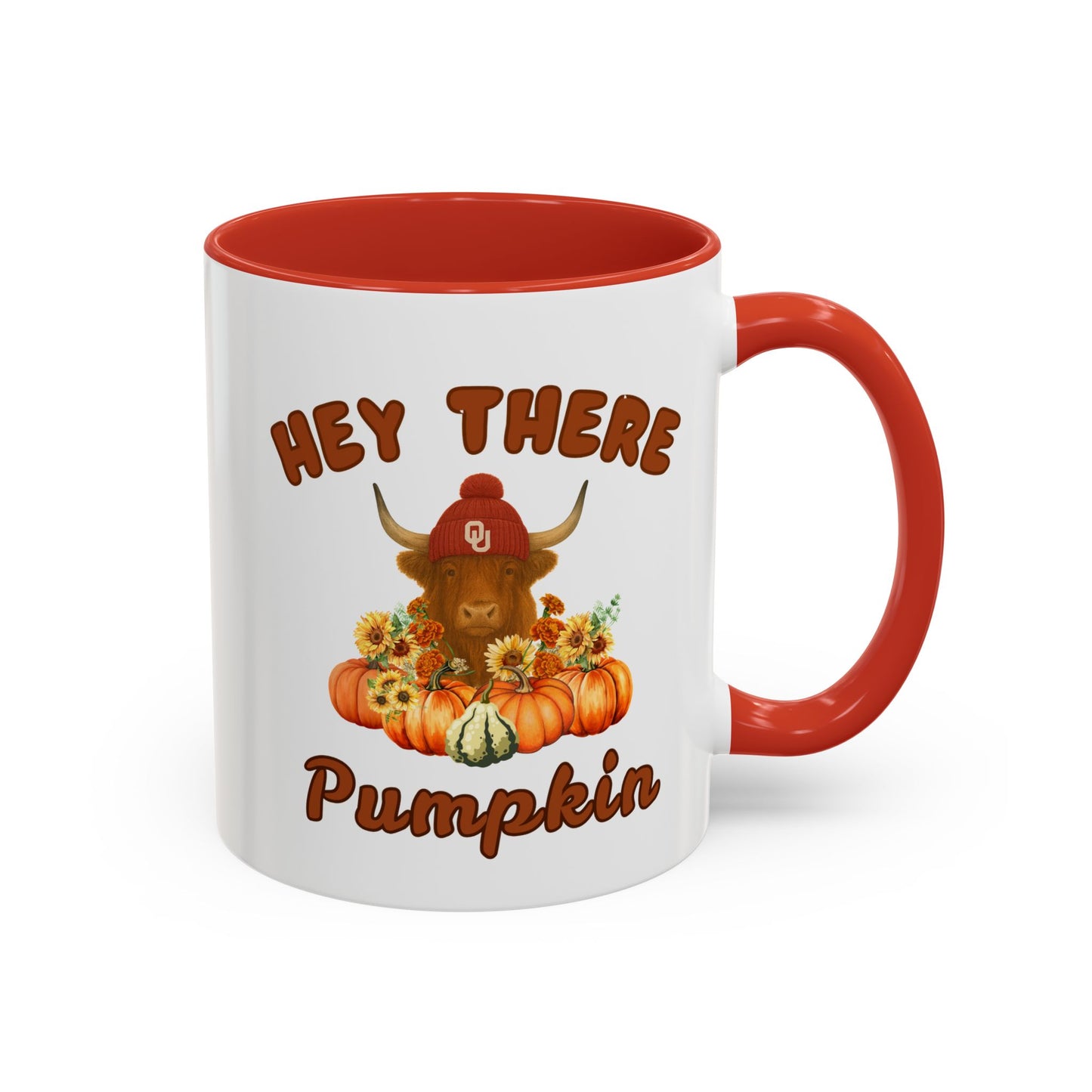 Highland Cow Sooner Fan Mug 11oz and 15oz Hey There Pumpkin Coffee Mug, Fall Gifts, Autumn Decor, Cute Pumpkin Mug, Seasonal Coffee Cups, Thanksgiving Mugs