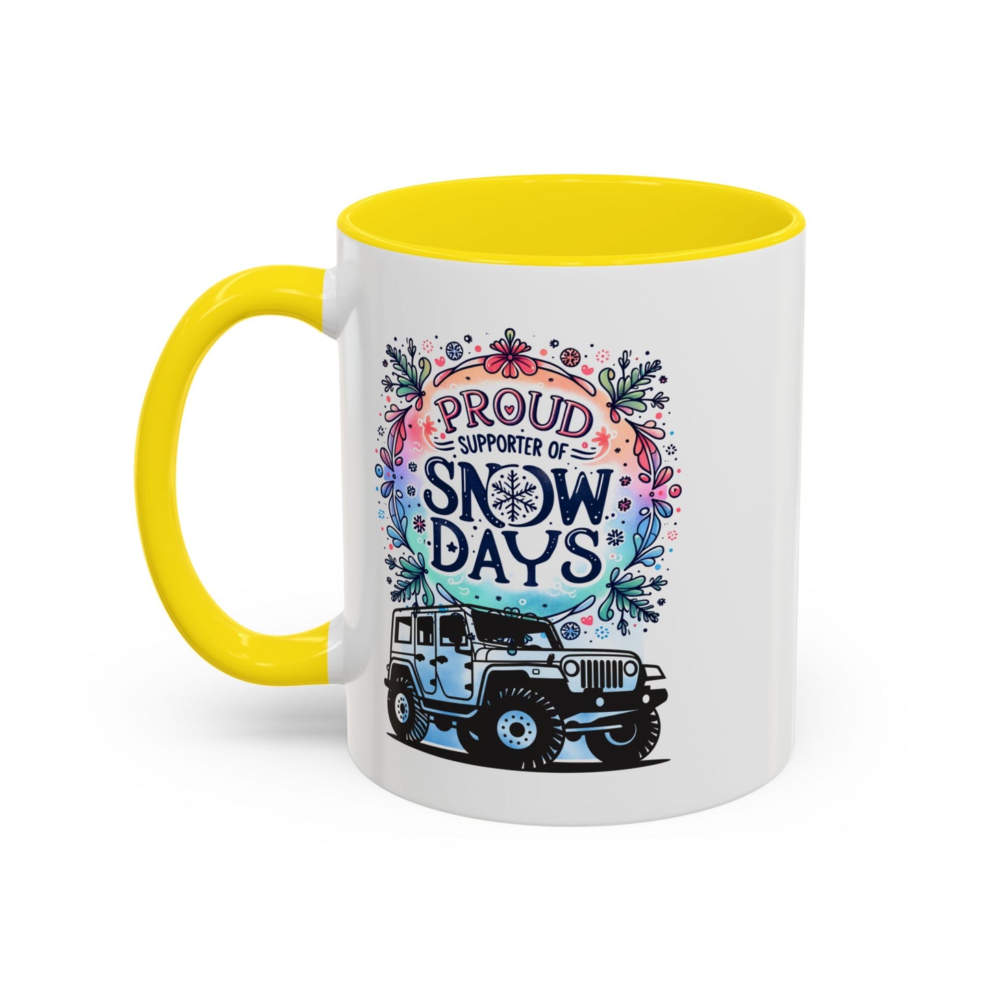 JEEP Coffee Mug Proud Supporter of Snow Days Jeep Coffee Mug, Accent Mug for Jeep Lovers, Winter Beverage Cup, Holiday Gift Idea, Fun Travel Mug